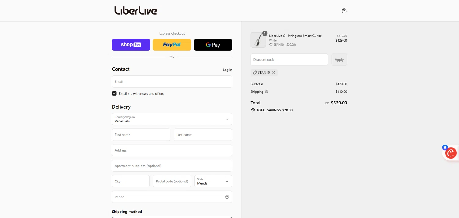LiberLive discount code screenshot showing code SEAN10 applied at LiberLive checkout page. Uploaded by SimplyCodes community member ivantorres on Jul 29, 2025