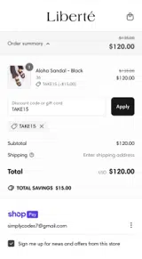TAKE15 coupon verification screenshot