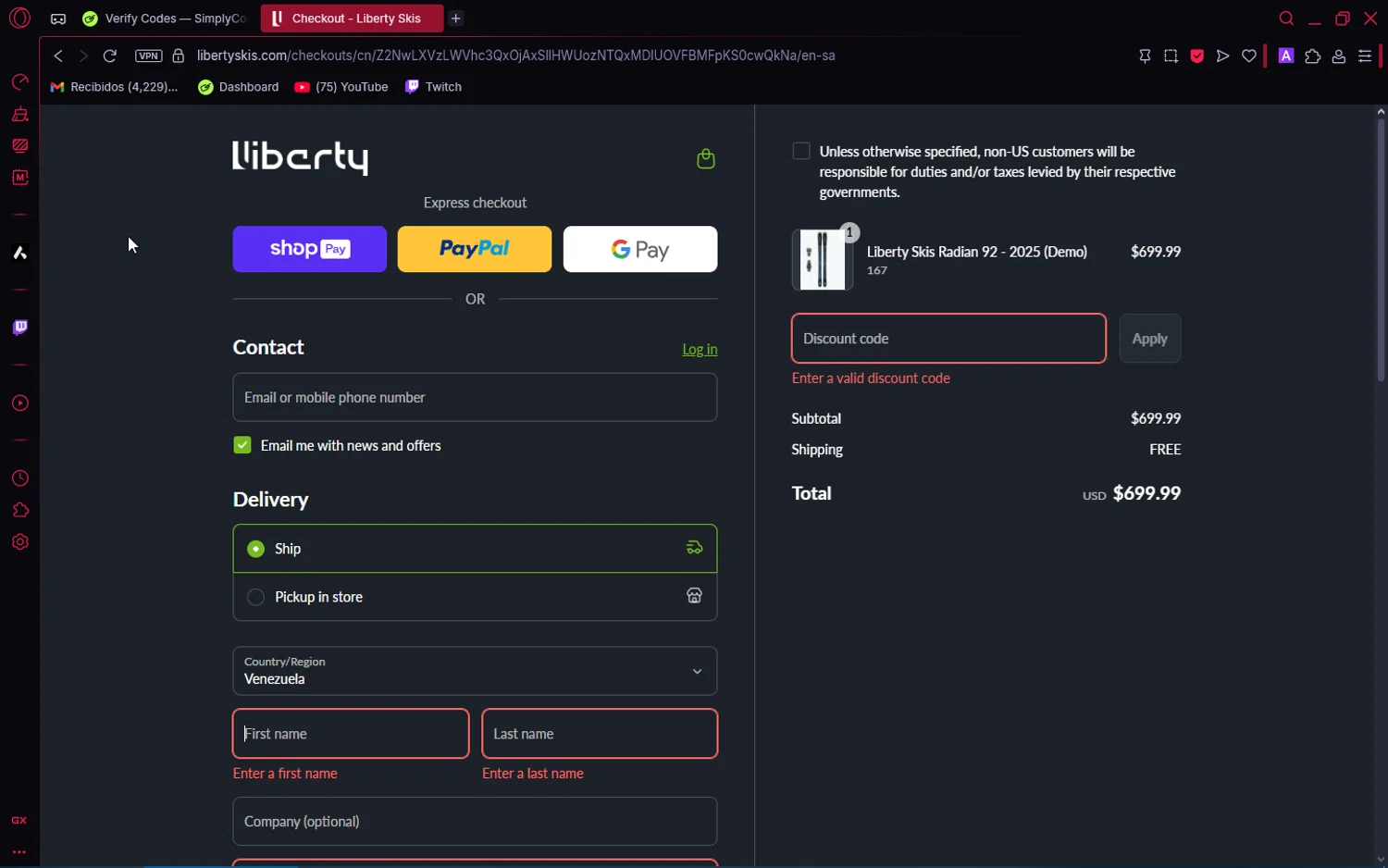 Liberty Skis promo code screenshot showing code LIBLUVSDADS applied at Liberty Skis checkout page. Uploaded by SimplyCodes community member editor_1 on Jun 24, 2025