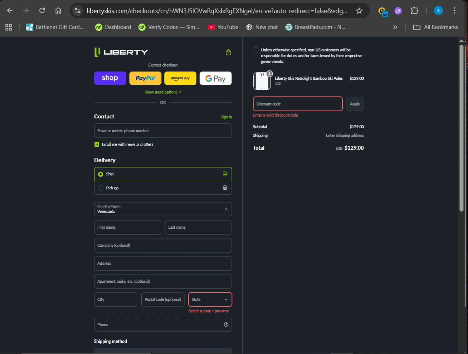 Liberty Skis promo code screenshot showing code WEEKENDWARRIOR applied at Liberty Skis checkout page. Uploaded by SimplyCodes community member Giyuuu on Sep 23, 2025
