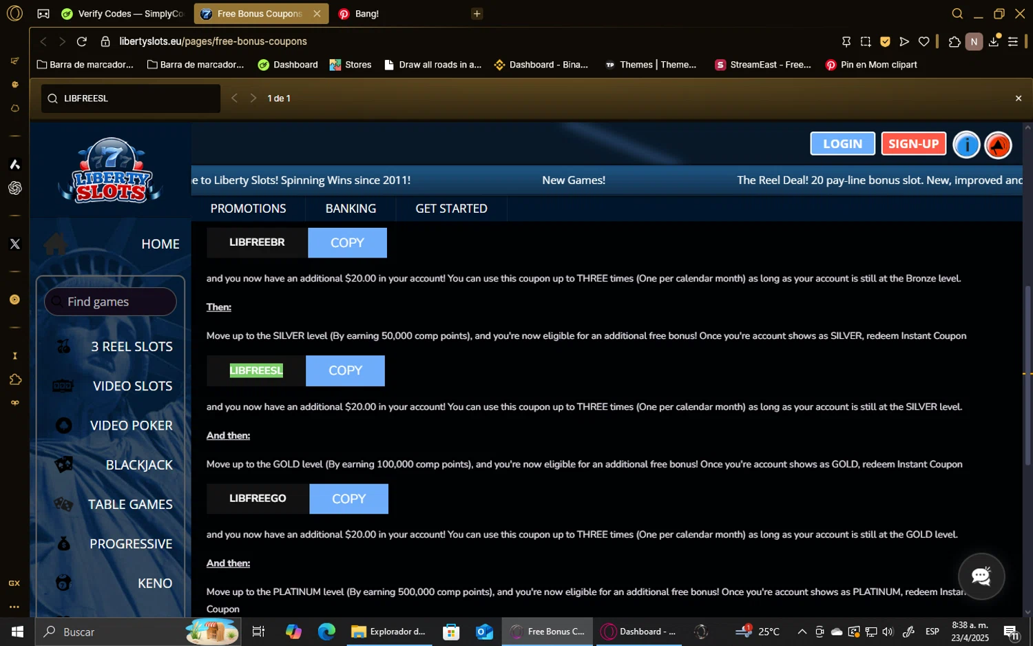 Liberty Slots promo code screenshot showing code LIBFREESL applied at Liberty Slots checkout page. Uploaded by SimplyCodes community member NezzNamelees on Apr 23, 2025