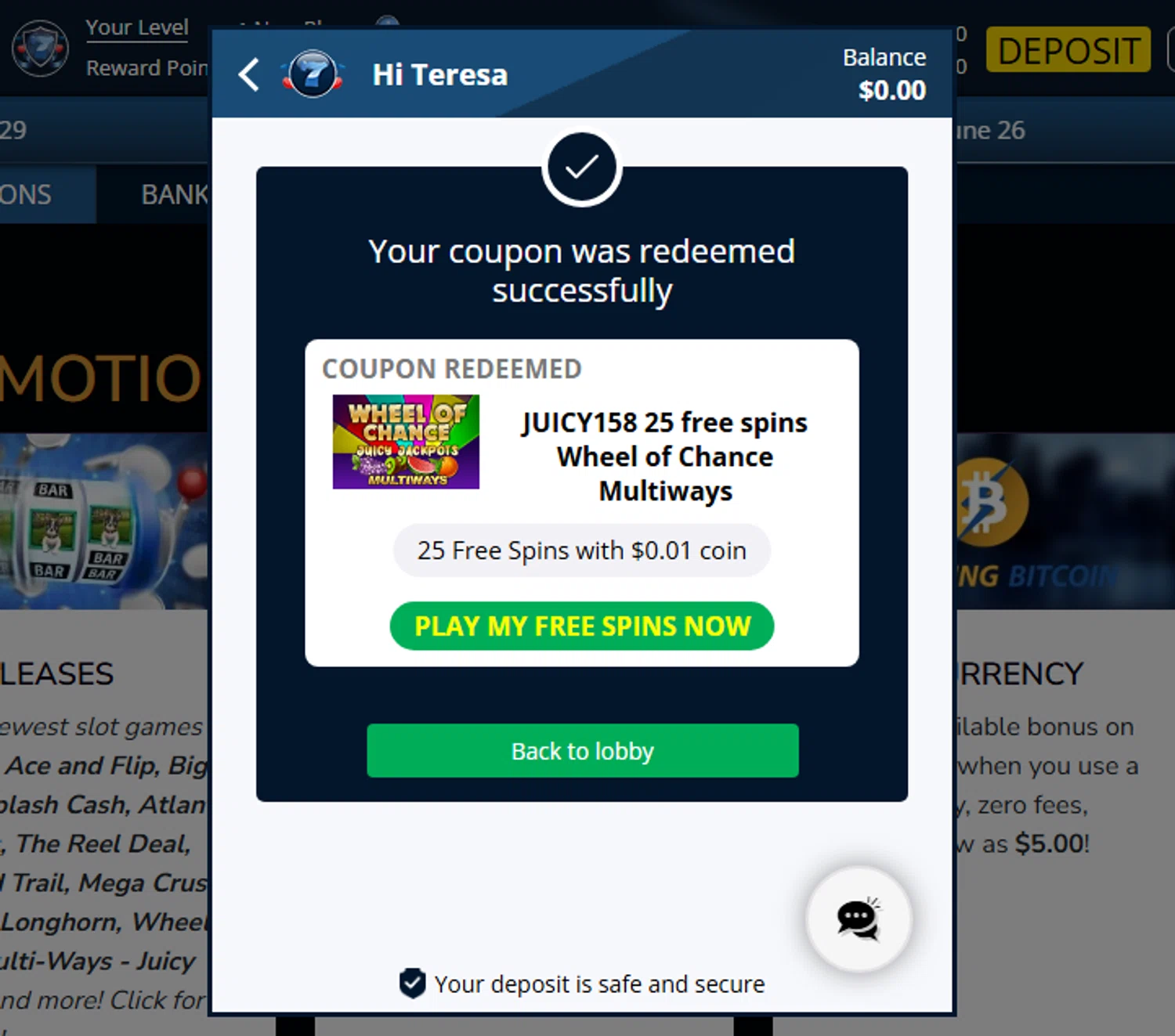 Liberty Slots promo code screenshot showing code JUICY158 applied at Liberty Slots checkout page. Uploaded by SimplyCodes community member CouponSaver3821 on Sep 22, 2025