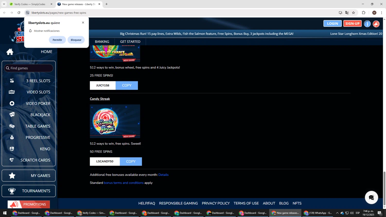 Liberty Slots promo code screenshot showing code JUICY158 applied at Liberty Slots checkout page. Uploaded by SimplyCodes community member KTMCRF on Dec 19, 2025