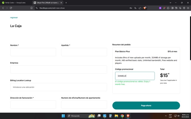Libsyn checkout page showing Libsyn promo code box | Screenshot taken by SimplyCodes community member on Mar 20, 2025