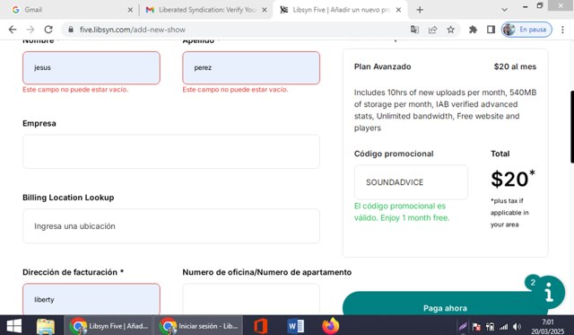 Libsyn checkout page showing Libsyn promo code box | Screenshot taken by SimplyCodes community member on Mar 20, 2025