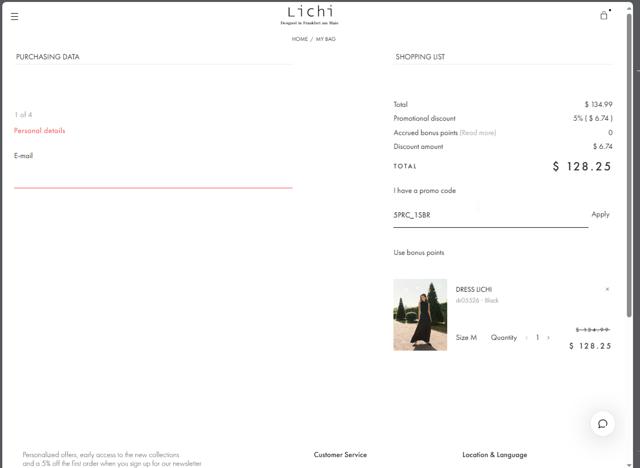 Lichi checkout page showing Lichi promo code box | Screenshot taken by SimplyCodes community member on Aug 24, 2024