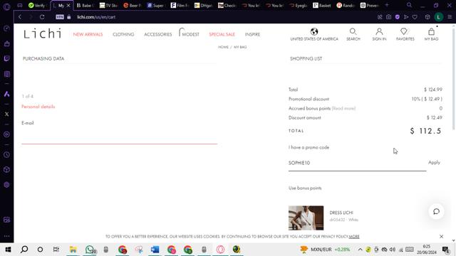 Lichi checkout page showing Lichi promo code box | Screenshot taken by SimplyCodes community member on Jun 20, 2024