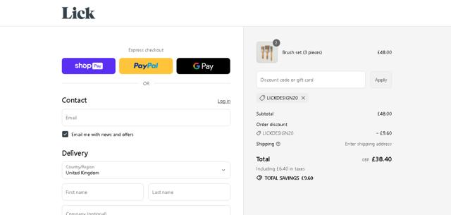 Lick UK checkout page showing Lick UK promo code box | Screenshot taken by SimplyCodes community member on Aug 10, 2025