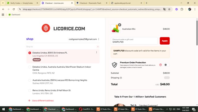 Licorice checkout page showing Licorice discount code box | Screenshot taken by SimplyCodes community member on Sep 4, 2025