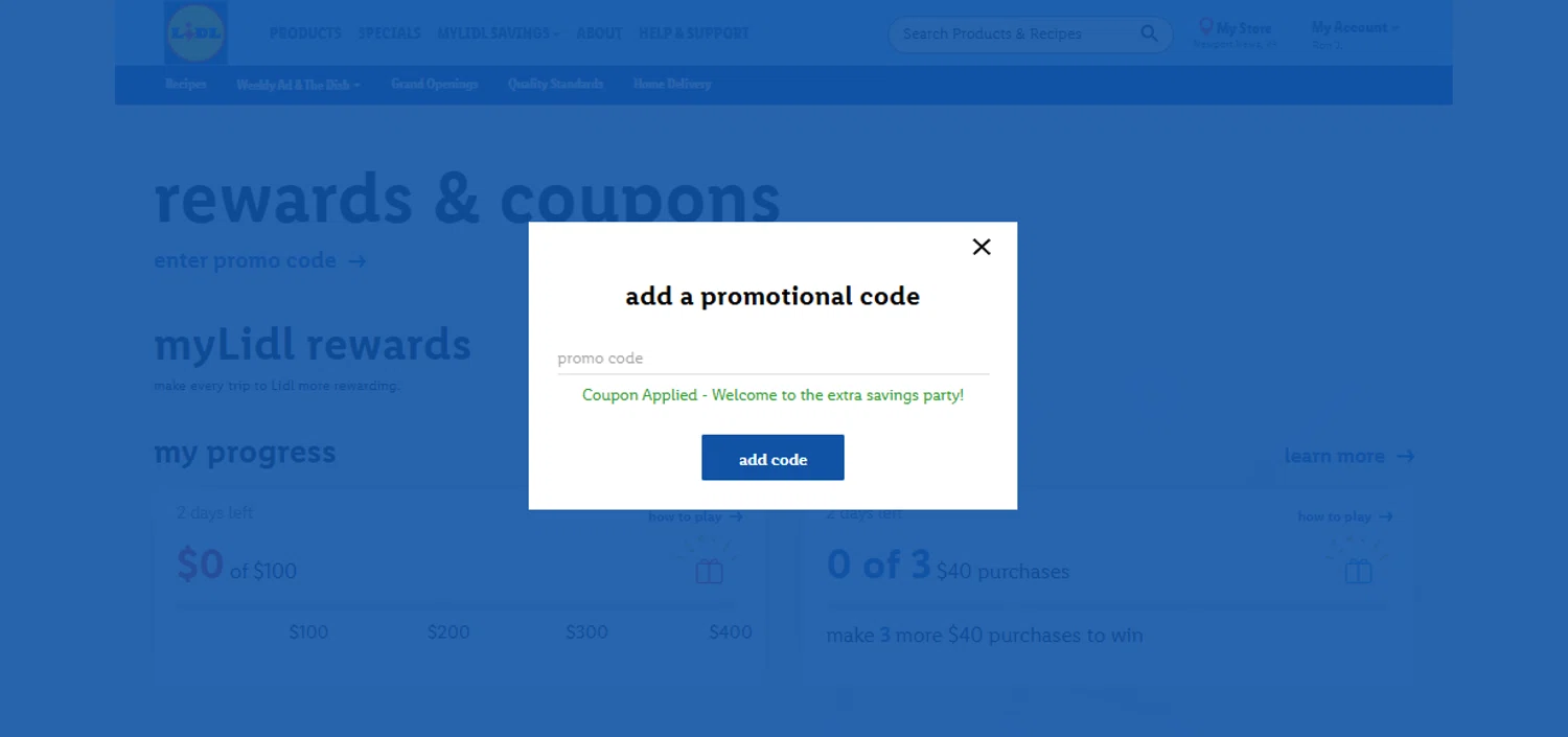 Lidl US promo code screenshot showing code CROISSANTKISS applied at Lidl US checkout page. Uploaded by SimplyCodes community member SimplyCVerlie on Jan 30, 2025