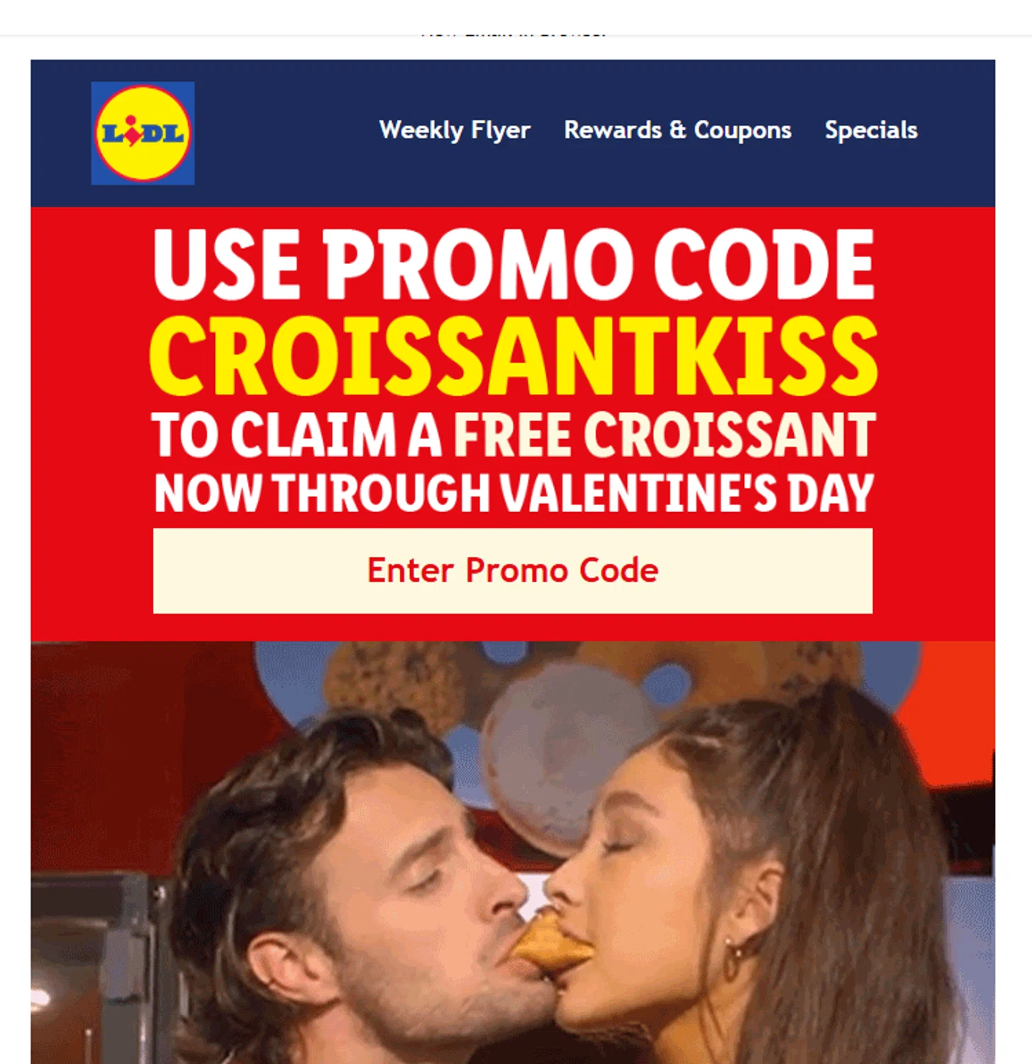 Lidl US promo code screenshot showing code CROISSANTKISS applied at Lidl US checkout page. Uploaded by SimplyCodes community member valeriaantonieta on Jan 30, 2025