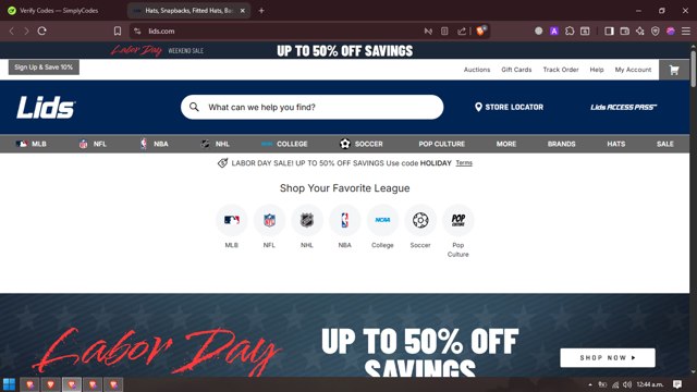 Lids checkout page showing Lids coupon code box | Screenshot taken by SimplyCodes community member on Aug 29, 2025