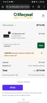 CARTOFF coupon verification screenshot