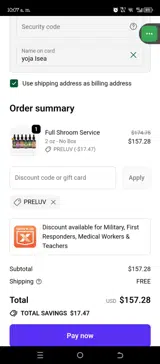 PRELUV coupon verification screenshot