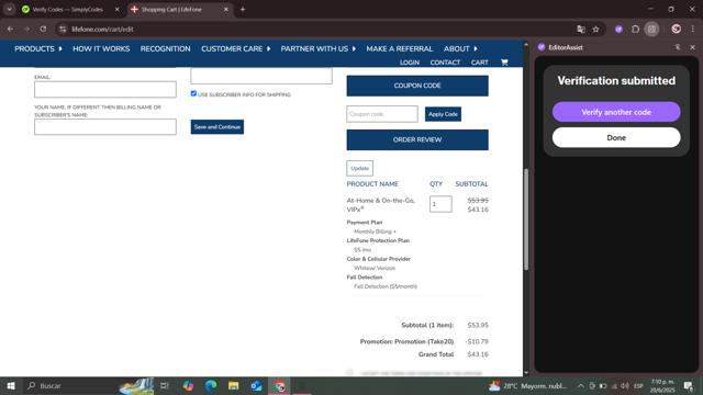 LifeFone checkout page showing LifeFone coupon code box | Screenshot taken by SimplyCodes community member on Jun 20, 2025