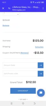 VALENTINE10 coupon verification screenshot