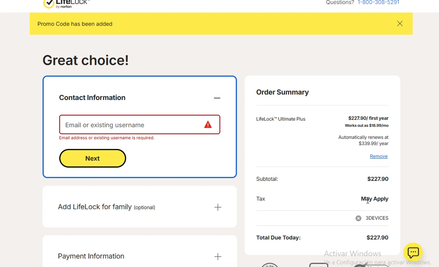 LifeLock promo code screenshot showing code 3DEVICES applied at LifeLock checkout page. Uploaded by SimplyCodes community member BudgetGuardian5712 on Jan 28, 2026