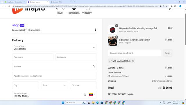 Lifepro checkout page showing Lifepro discount code box | Screenshot taken by SimplyCodes community member on Mar 19, 2025