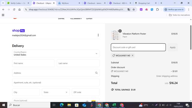 Lifepro checkout page showing Lifepro discount code box | Screenshot taken by SimplyCodes community member on Mar 19, 2025