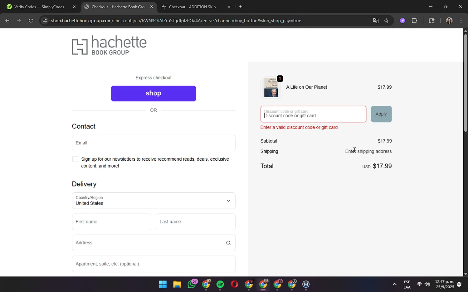 LifeRx Pharmacy discount code screenshot showing code LRP5 applied at LifeRx Pharmacy checkout page. Uploaded by SimplyCodes community member Matrixx on Sep 26, 2025