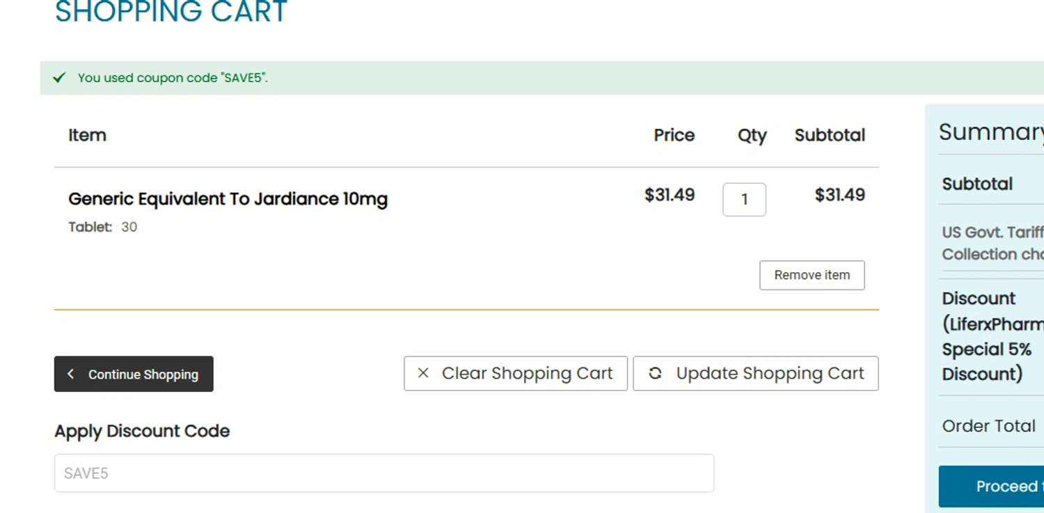 LifeRx Pharmacy discount code screenshot showing code SAVE5 applied at LifeRx Pharmacy checkout page. Uploaded by SimplyCodes community member a2d2c2d211 on Nov 24, 2025