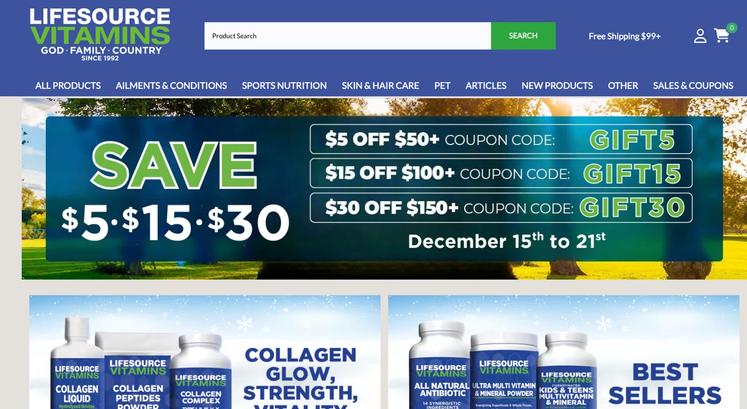 LifeSource Vitamins coupon code screenshot showing code GIFT15 applied at LifeSource Vitamins checkout page. Uploaded by SimplyCodes community member ELOIN777 on Dec 17, 2025