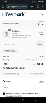 FIRSTFREE coupon verification screenshot