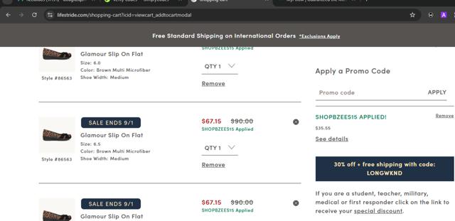 LifeStride checkout page showing LifeStride promo code box | Screenshot taken by SimplyCodes community member on Sep 1, 2025