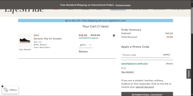 LifeStride checkout page showing LifeStride promo code box | Screenshot taken by SimplyCodes community member on Jul 5, 2025
