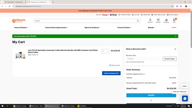 Lifestyle by Focus checkout page showing Lifestyle by Focus coupon code box | Screenshot taken by SimplyCodes community member on Jun 20, 2025