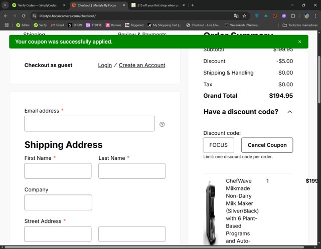 Lifestyle by Focus checkout page showing Lifestyle by Focus coupon code box | Screenshot taken by SimplyCodes community member on Jul 23, 2025