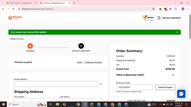 Lifestyle by Focus checkout page showing Lifestyle by Focus coupon code box | Screenshot taken by SimplyCodes community member on May 9, 2025