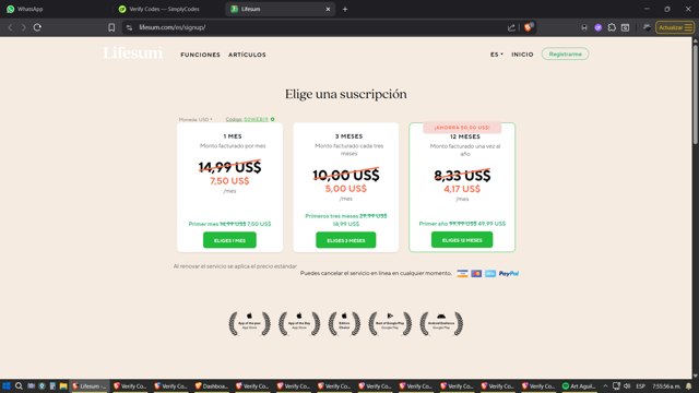 Lifesum checkout page showing Lifesum promo code box | Screenshot taken by SimplyCodes community member on Aug 25, 2025