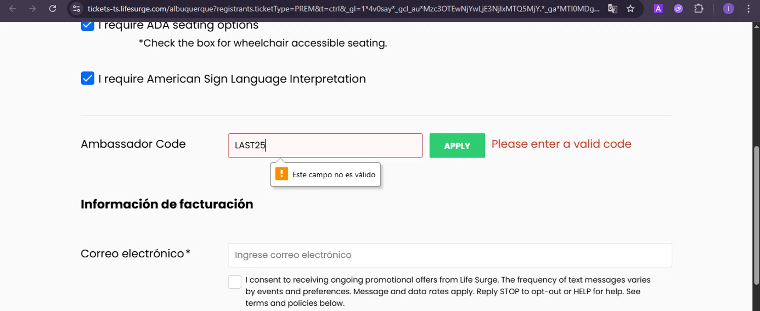 LIFE SURGE discount code screenshot showing code LAST25 applied at LIFE SURGE checkout page. Uploaded by SimplyCodes community member joineds on Nov 2, 2025