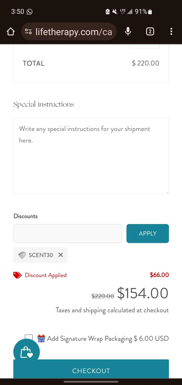 where to use Life Therapy promo code box