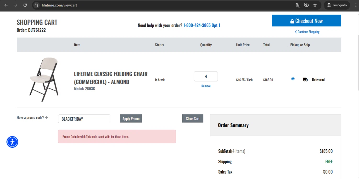 Lifetime Products coupon code screenshot showing code BLACKFRIDAY applied at Lifetime Products checkout page. Uploaded by SimplyCodes community member UchihaMadara on Dec 24, 2025