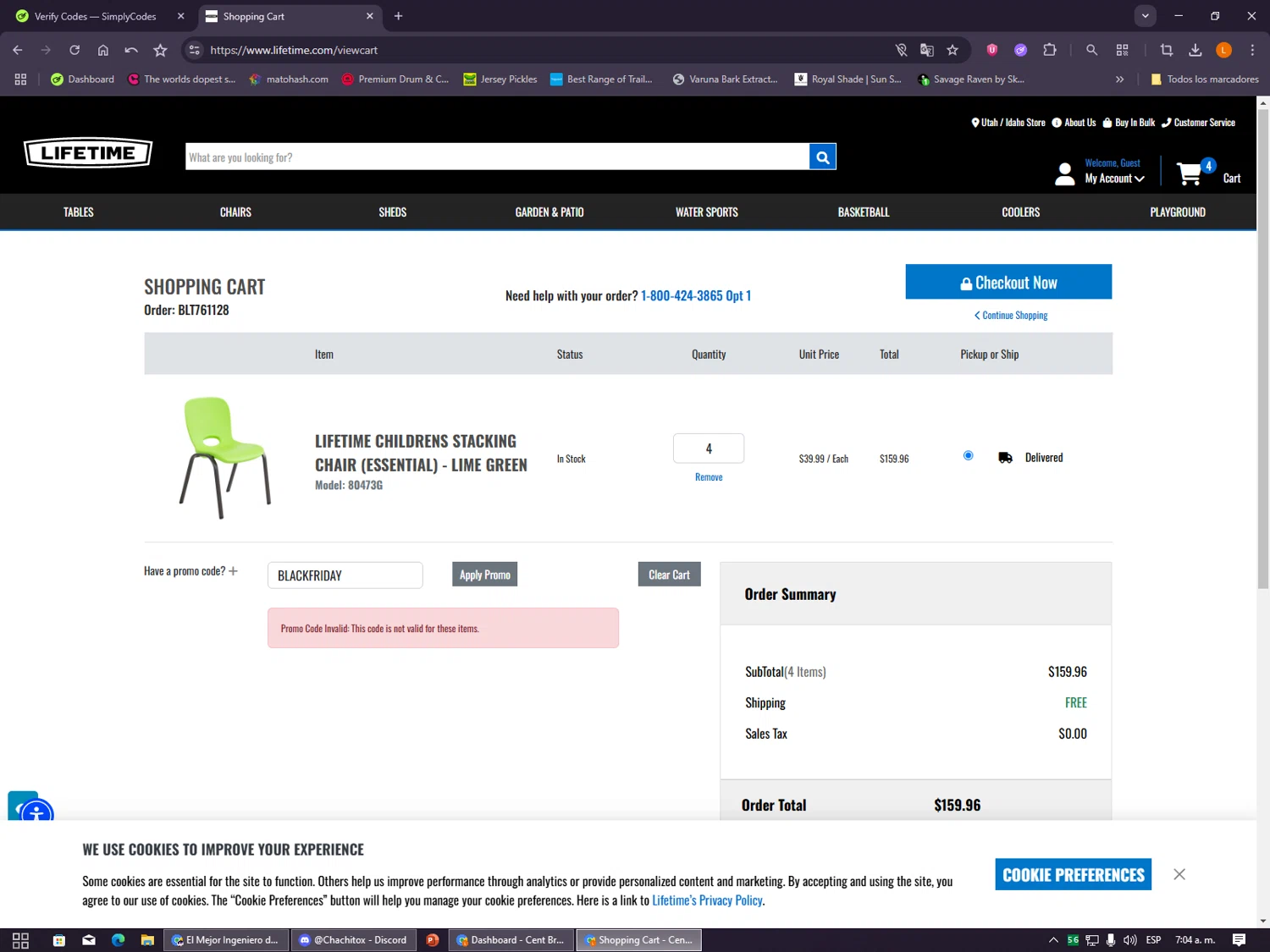 Lifetime Products coupon code screenshot showing code BLACKFRIDAY applied at Lifetime Products checkout page. Uploaded by SimplyCodes community member VayneChambeadora on Dec 24, 2025