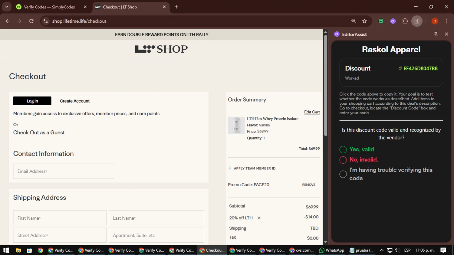 Life Time checkout page showing Life Time promo code box | Screenshot taken by SimplyCodes community member on Oct 6, 2025
