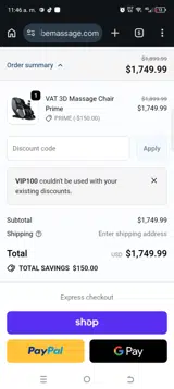 VIP100 coupon verification screenshot