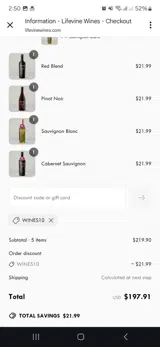 Wines10 coupon verification screenshot