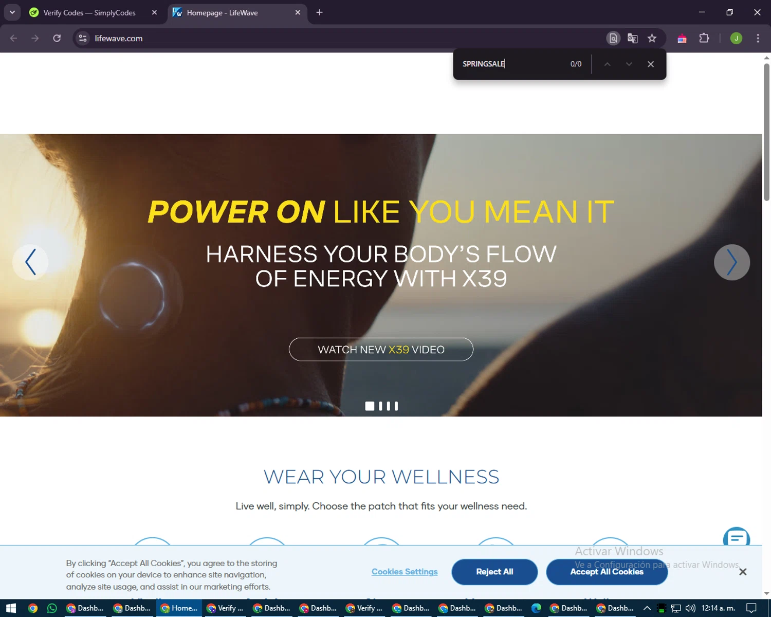LifeWave promo code screenshot showing code SPRINGSALE applied at LifeWave checkout page. Uploaded by SimplyCodes community member LilBaby on Mar 26, 2025