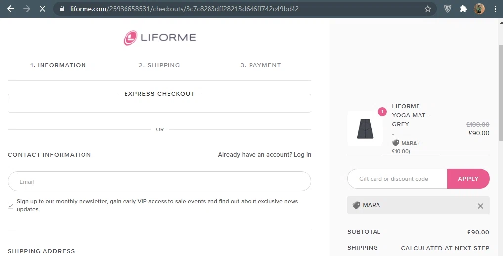 where to use Liforme promo code box