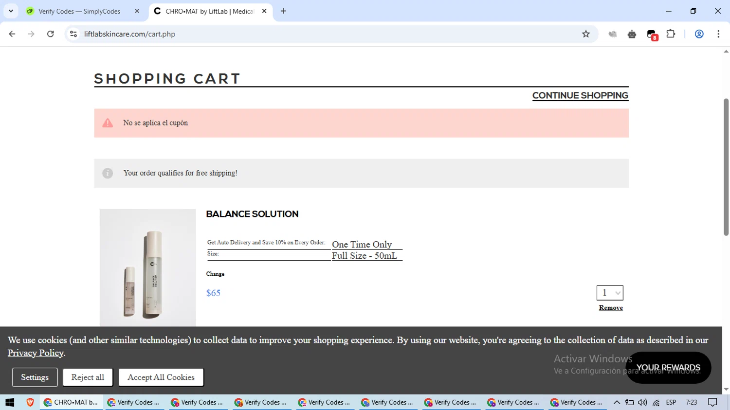 LIFTLAB discount code screenshot showing code PERFECT40 applied at LIFTLAB checkout page. Uploaded by SimplyCodes community member cuieoseva on Apr 5, 2025