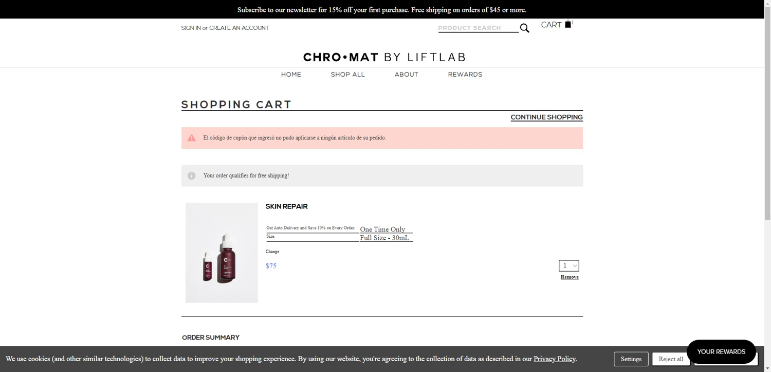 LIFTLAB discount code screenshot showing code Duosale applied at LIFTLAB checkout page. Uploaded by SimplyCodes community member ThriftyPhoenix5129 on May 2, 2025