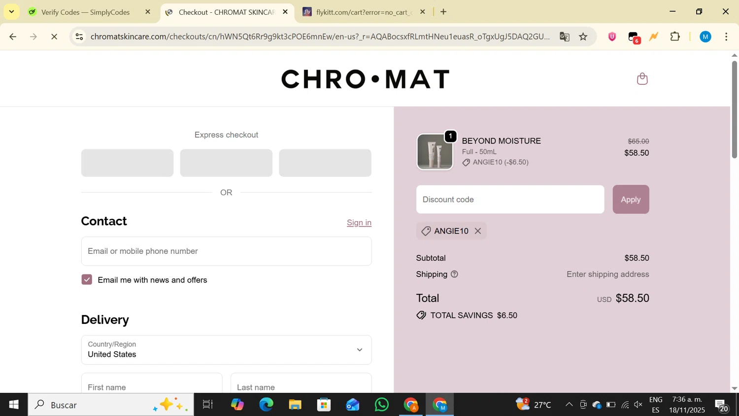 LIFTLAB discount code screenshot showing code ANGIE10 applied at LIFTLAB checkout page. Uploaded by SimplyCodes community member LegendaryAce4371 on Nov 18, 2025