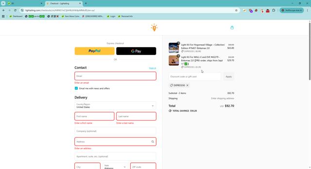 Lightailing checkout page showing Lightailing promo code box | Screenshot taken by SimplyCodes community member on Sep 16, 2025