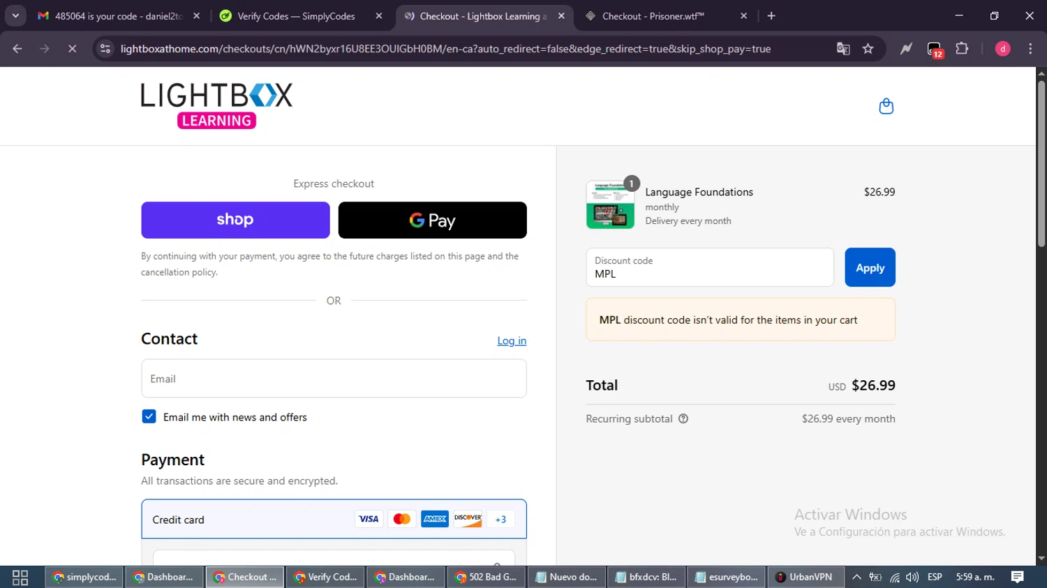 Lightbox Learning at Home promo code screenshot showing code MPL applied at Lightbox Learning at Home checkout page. Uploaded by SimplyCodes community member MagnificentSpotter4236 on Sep 5, 2025