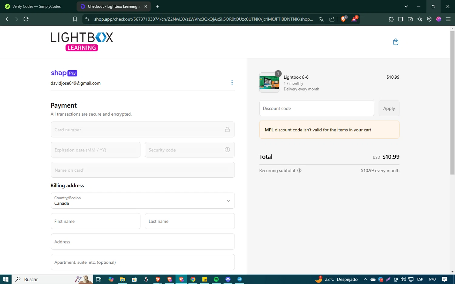 Lightbox Learning at Home promo code screenshot showing code MPL applied at Lightbox Learning at Home checkout page. Uploaded by SimplyCodes community member SmartSaver5448 on Mar 6, 2025