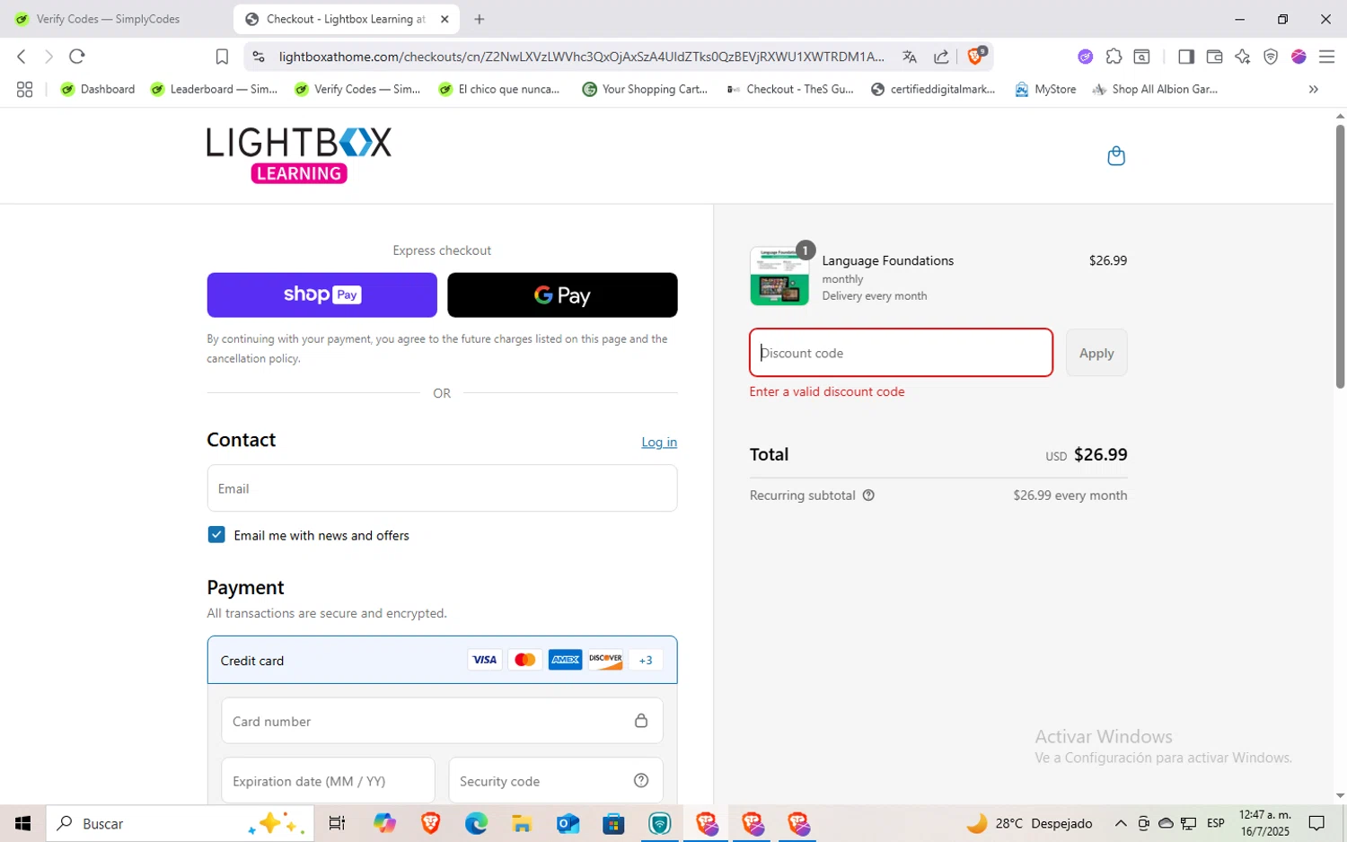 Lightbox Learning at Home promo code screenshot showing code topoff applied at Lightbox Learning at Home checkout page. Uploaded by SimplyCodes community member Rayyyyyy on Jul 16, 2025