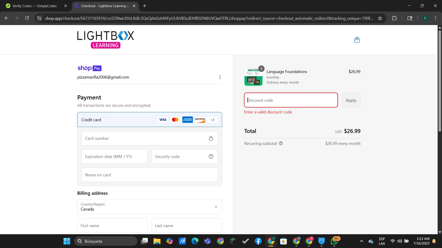 Lightbox Learning at Home promo code screenshot showing code topoff applied at Lightbox Learning at Home checkout page. Uploaded by SimplyCodes community member neygoot on Jul 16, 2025